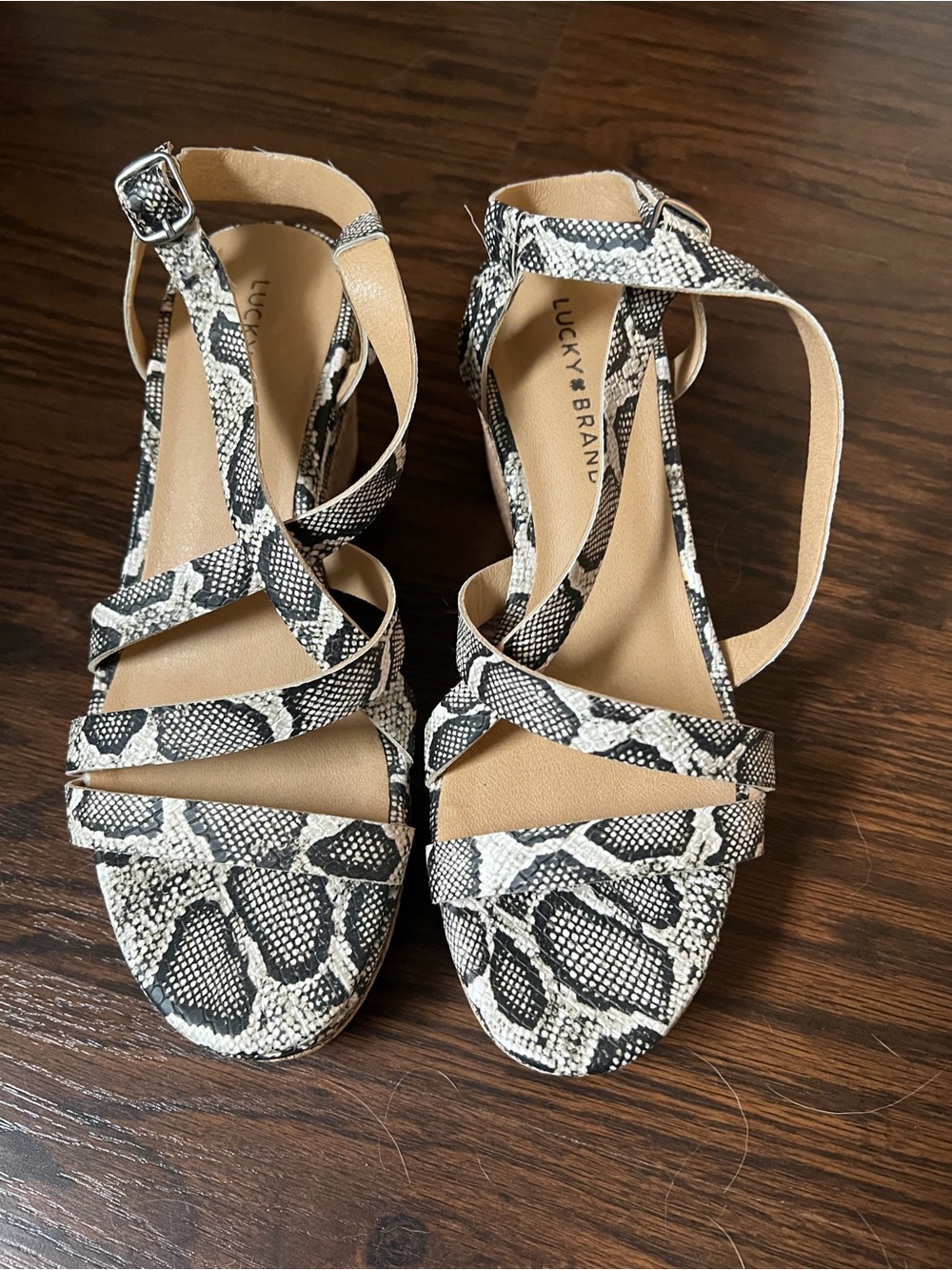 Lucky Brand Women's Snake-Print Strappy Sandals - Black & White